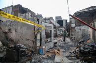 Suasana pemukiman pasca kebakaran di Gang Langgar, Kecamatan Tamansari, Jakarta Barat.