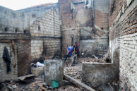 Suasana pemukiman pasca kebakaran di Gang Langgar, Kecamatan Tamansari, Jakarta Barat.